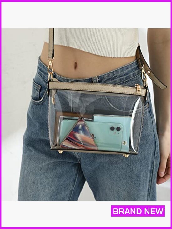 Clear Crossbody Bag Stadium Approved Vegan Leather Trim 3-in  display picture 1